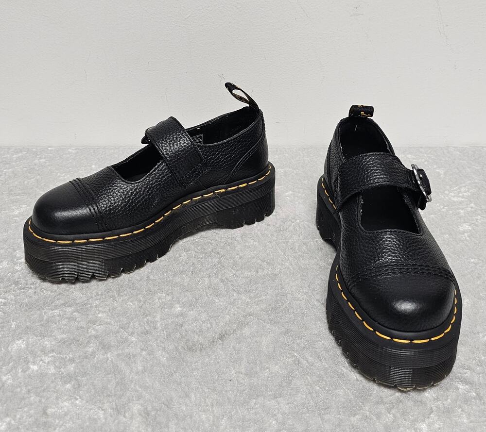 Dr. Martens Addina Flower Buckle Womens Black Leather Platform Shoes-Size 6L